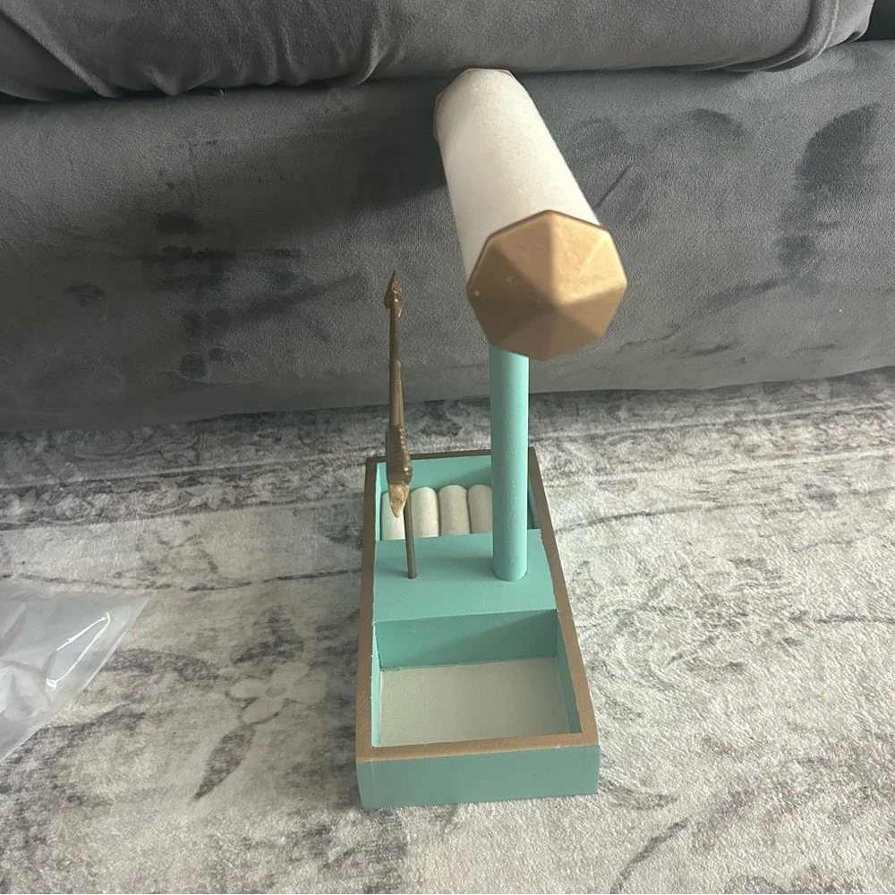 Cream & Teal Jewelry Organizer with Gold Accents